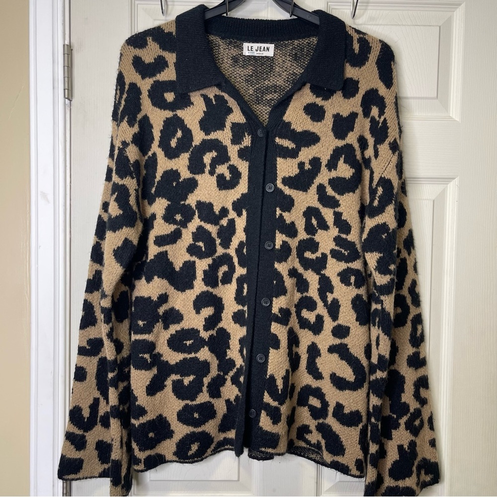 LE JEAN Animal Print Lola Cardigan Sz XL